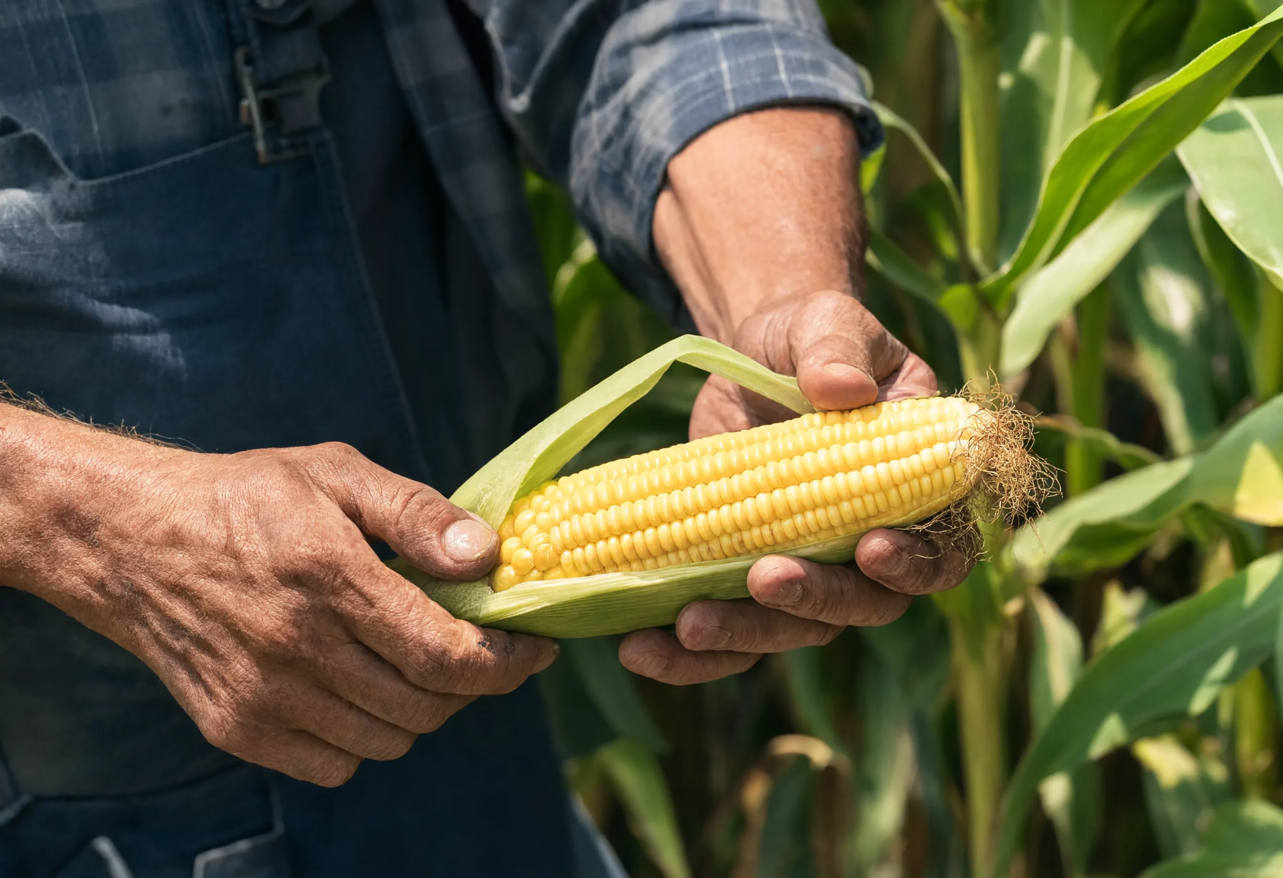 organic corn supplier Inspecting Corn Ear
